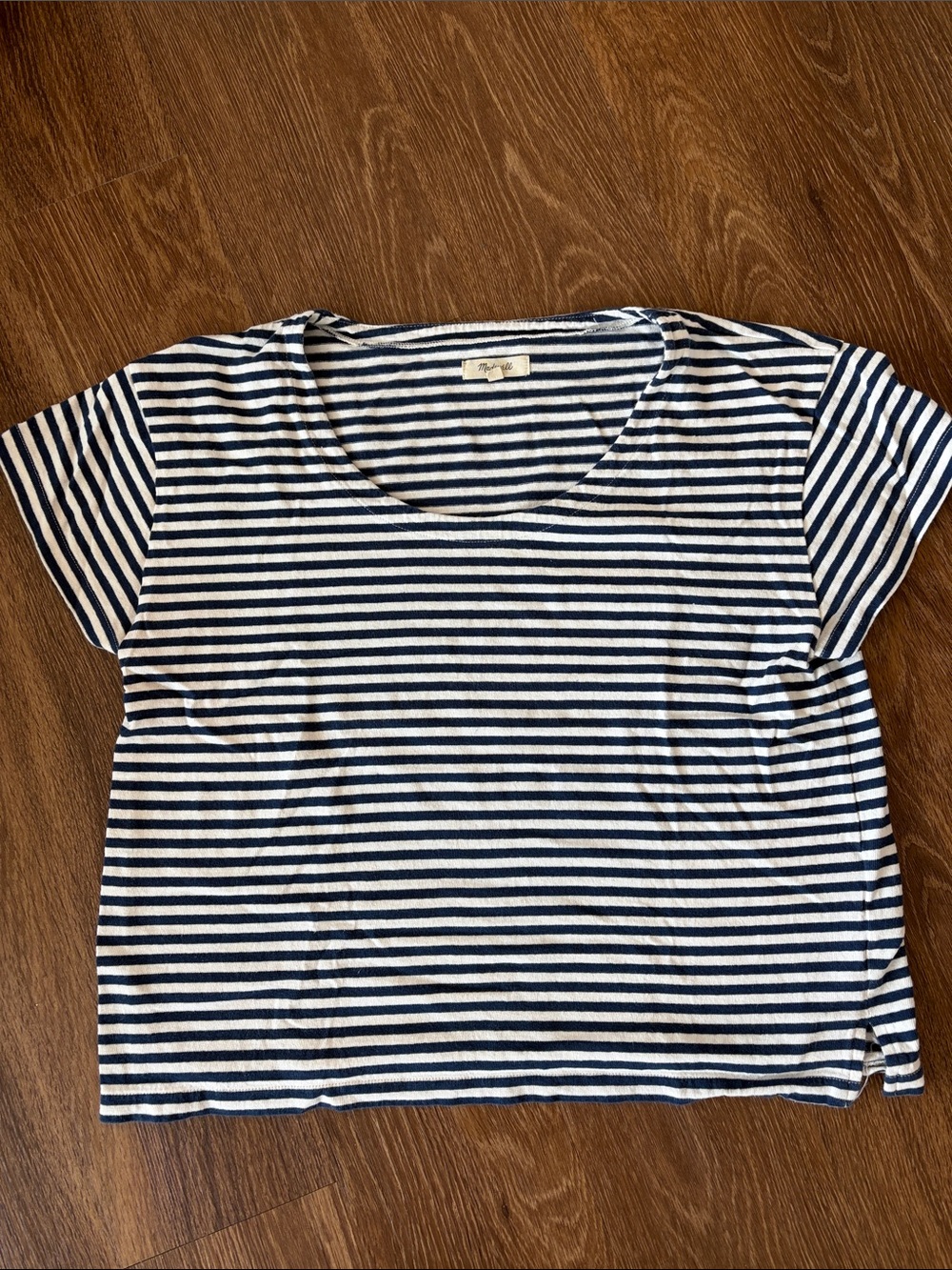 Madewell Navy and White Striped Short Sleeve Tee